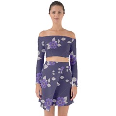 Purple Flowers Off Shoulder Top With Skirt Set by goljakoff