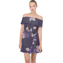 Purple Flowers Off Shoulder Chiffon Dress by goljakoff