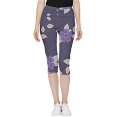 Purple Flowers Inside Out Lightweight Velour Capri Leggings  by goljakoff