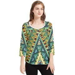 Native Ornament Chiffon Quarter Sleeve Blouse by goljakoff