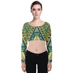 Native Ornament Velvet Long Sleeve Crop Top by goljakoff