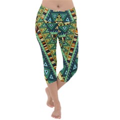 Native Ornament Lightweight Velour Capri Yoga Leggings by goljakoff