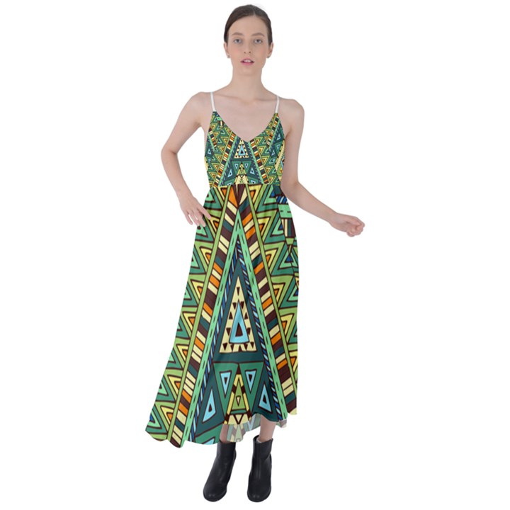 Native ornament Tie Back Maxi Dress