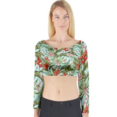 Tropical Flowers Long Sleeve Crop Top by goljakoff