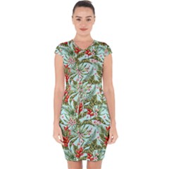 Tropical Flowers Capsleeve Drawstring Dress  by goljakoff