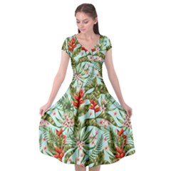 Tropical Flowers Cap Sleeve Wrap Front Dress by goljakoff