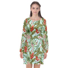 Tropical Flowers Long Sleeve Chiffon Shift Dress  by goljakoff