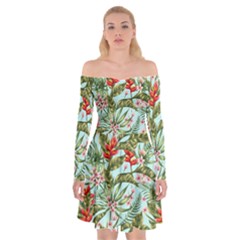 Tropical Flowers Off Shoulder Skater Dress by goljakoff