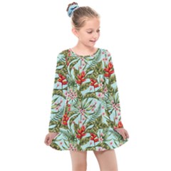 Tropical Flowers Kids  Long Sleeve Dress by goljakoff