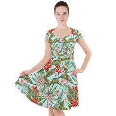 Tropical Flowers Cap Sleeve Midi Dress by goljakoff