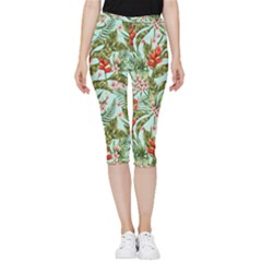 Tropical Flowers Inside Out Lightweight Velour Capri Leggings  by goljakoff