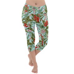 Tropical Flowers Lightweight Velour Capri Yoga Leggings by goljakoff