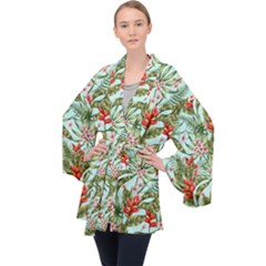 Tropical Flowers Long Sleeve Velvet Kimono  by goljakoff