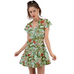 Tropical Flowers Flutter Sleeve Wrap Dress by goljakoff