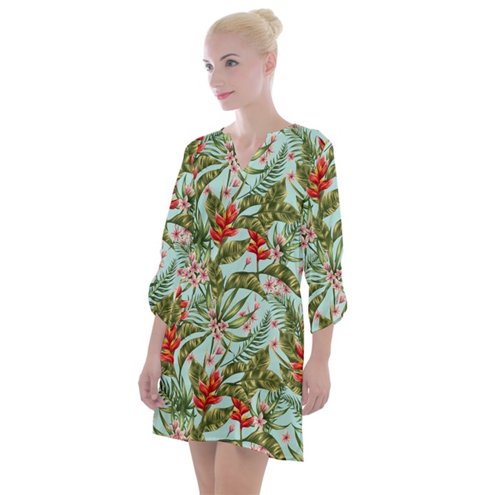 Tropical flowers Open Neck Shift Dress