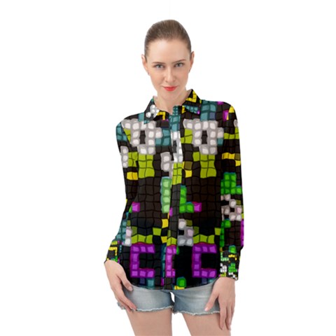 Drawn Squares                                                   Long Sleeve Chiffon Shirt by LalyLauraFLM