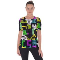 Drawn Squares                                                    Shoulder Cut Out Short Sleeve Top