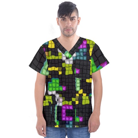 Drawn Squares                                                      Men s V-neck Scrub Top by LalyLauraFLM