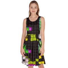 Drawn Squares                                                        Knee Length Skater Dress With Pockets by LalyLauraFLM