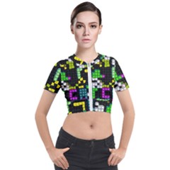 Drawn Squares                                                     Short Sleeve Cropped Jacket by LalyLauraFLM