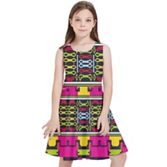 Pink Yellow Green Shapes                                                         Kids  Skater Dress by LalyLauraFLM