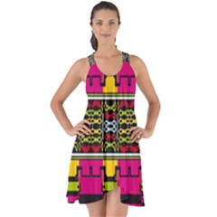 Pink Yellow Green Shapes                                                          Show Some Back Chiffon Dress by LalyLauraFLM