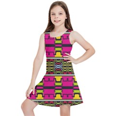 Pink Yellow Green Shapes                                                       Kids  Lightweight Sleeveless Dress