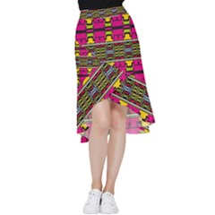 Pink Yellow Green Shapes                                                   Frill Hi Low Chiffon Skirt