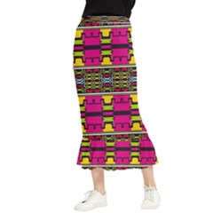 Pink Yellow Green Shapes                                                       Maxi Fishtail Chiffon Skirt