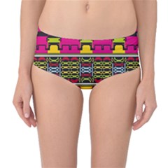 Pink Yellow Green Shapes                                                       Mid-waist Bikini Bottoms