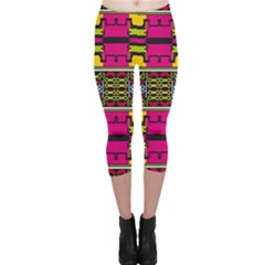 Pink Yellow Green Shapes                                                       Capri Leggings by LalyLauraFLM