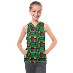 Rectangles On A Green Background                                                     Kids  Sleeveless Hoodie by LalyLauraFLM