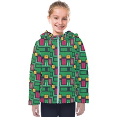 Rectangles On A Green Background                                                       Kids  Hooded Puffer Jacket by LalyLauraFLM