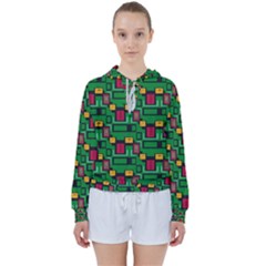 Rectangles On A Green Background                                                       Women s Tie Up Sweat by LalyLauraFLM