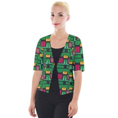 Rectangles On A Green Background                                                     Cropped Button Cardigan by LalyLauraFLM