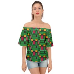 Rectangles On A Green Background                                                       Off Shoulder Short Sleeve Top by LalyLauraFLM