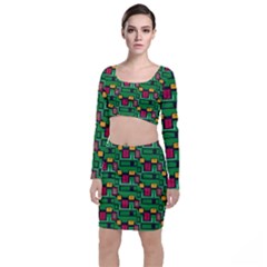 Rectangles On A Green Background                                                           Long Sleeve Crop Top & Bodycon Skirt Set by LalyLauraFLM