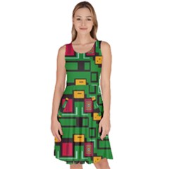 Rectangles On A Green Background                                                           Knee Length Skater Dress With Pockets by LalyLauraFLM