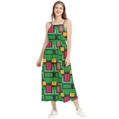 Rectangles On A Green Background                                                  Boho Sleeveless Summer Dress