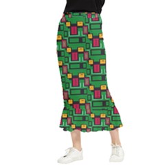 Rectangles On A Green Background                                                        Maxi Fishtail Chiffon Skirt