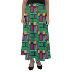 Rectangles On A Green Background                                                      Flared Maxi Skirt by LalyLauraFLM