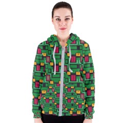 Rectangles On A Green Background                                                        Women s Zipper Hoodie by LalyLauraFLM