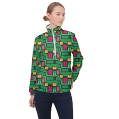 Rectangles On A Green Background                                                        Women Half Zip Windbreaker by LalyLauraFLM