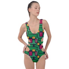 Rectangles On A Green Background                                                        Side Cut Out Swimsuit by LalyLauraFLM