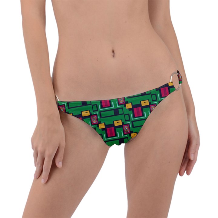 Rectangles on a green background                                                        Ring Detail Bikini Bottom