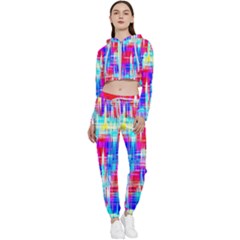 Red Blue Messy Stripes                                                         Cropped Zip Up Lounge Set