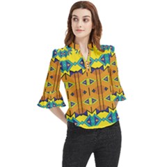 Tribal Pattern                                                          Loose Horn Sleeve Chiffon Blouse