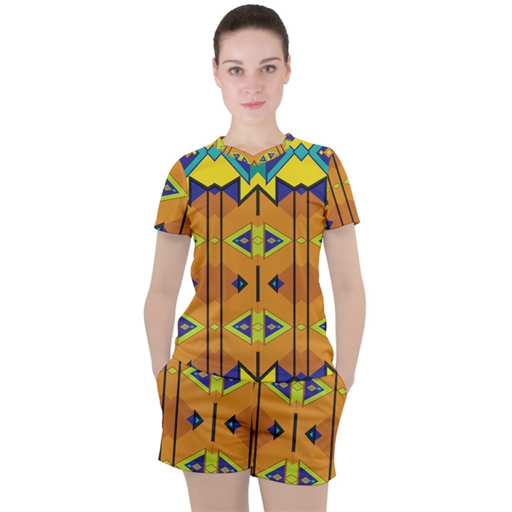 Tribal pattern                                                          Women s Mesh Tee and Shorts Set