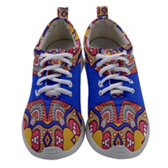 Yellow Red Shapes On A Blue Background                                                       Women Athletic Shoes by LalyLauraFLM