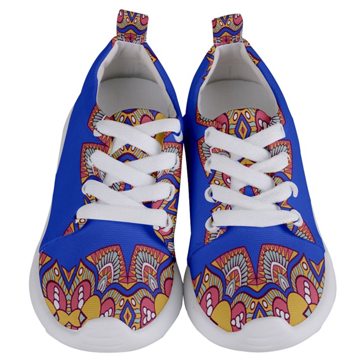 Yellow red shapes on a blue background                                                       Kids  Lightweight Sports Shoes